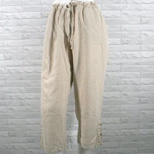 REQUIREMENTS Capri Linen Blend Pants Cropped Neutral Boho Tan Beaded Leg Size 12